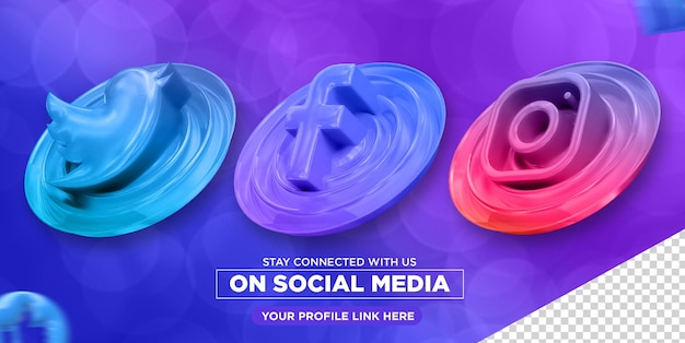 PSD business page promotion with 3d render social media buttons