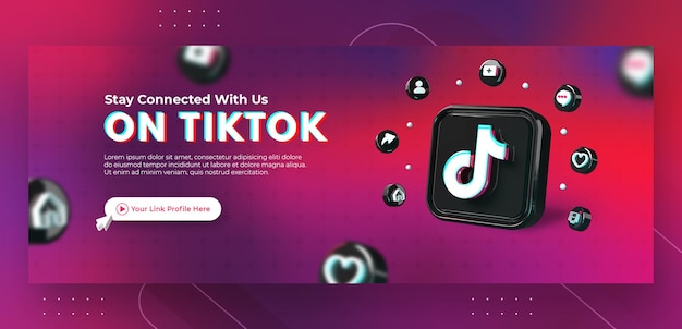 PSD la promozione della pagina aziendale con 3d rende il logo tiktok per il modello di copertina di facebook