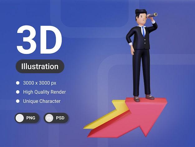 PSD business person working on business growth 3d illustration