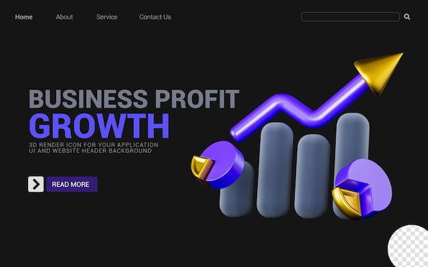 Business pie chart bar sign on dark background 3d render concept for finance profit growth