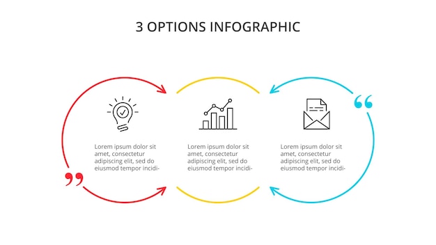 Modello di infografica per citazioni commerciali diagramma a linee sottili con 3 opzioni o passaggi elemento timeline