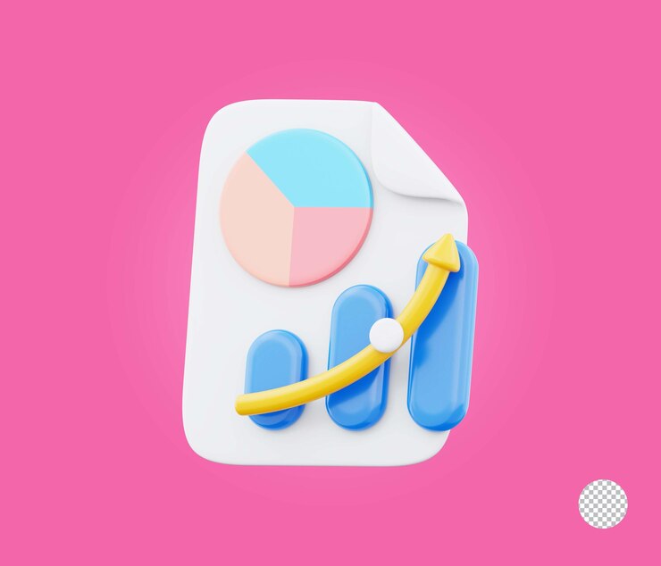 PSD business report on paper sheets clipboard with data pie chart and graph icon illustration