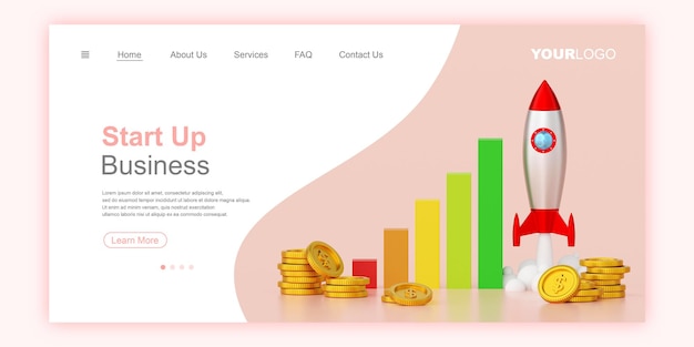 Business start up concept banner internetowy szablon strony docelowej ilustracja 3d