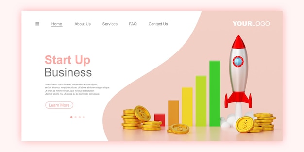 Business Start Up Concept Banner Internetowy Szablon Strony Docelowej Ilustracja 3d