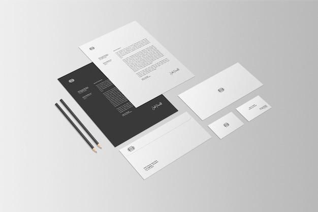 Business stationary set scene mockup