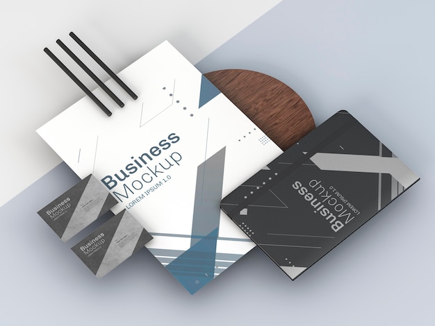PSD business stationery mock-up high view