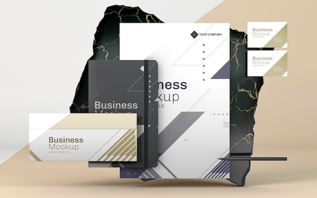 Business stationery mock-up on luxury marble