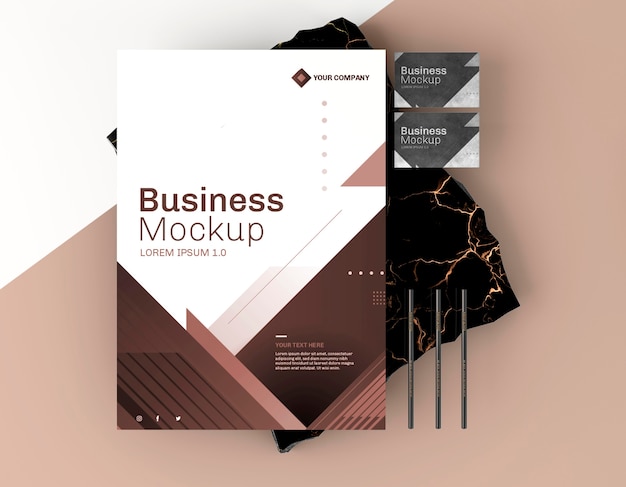 Business stationery mock-up poster top view