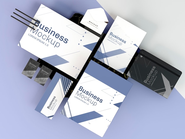 PSD business stationery mock-up top view