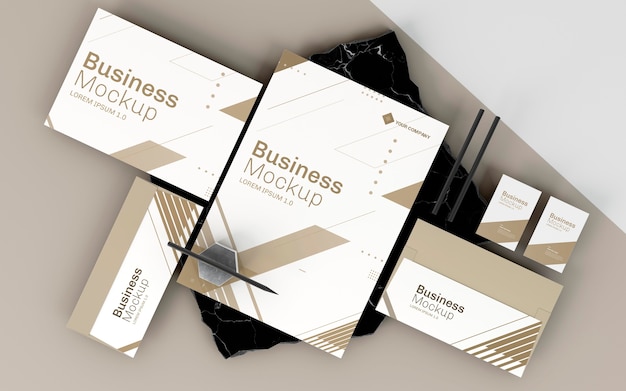 PSD business stationery mock-up in white and brown tones