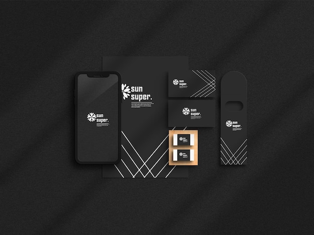 Business stationery set mockup on black