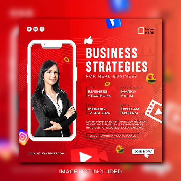 Business strategies social media instagram post template