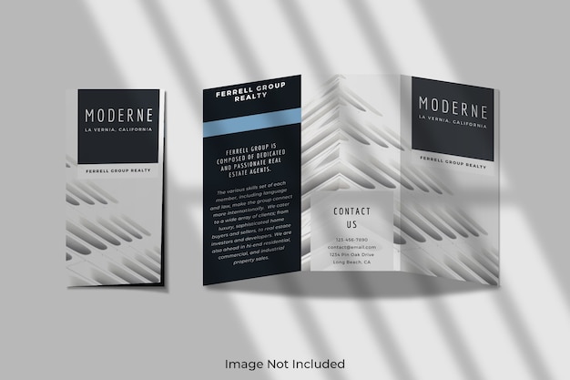 PSD business trifold brochure mockup with shadow