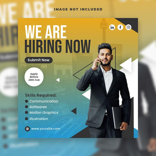 Business we are hiring employee job social media banner post template