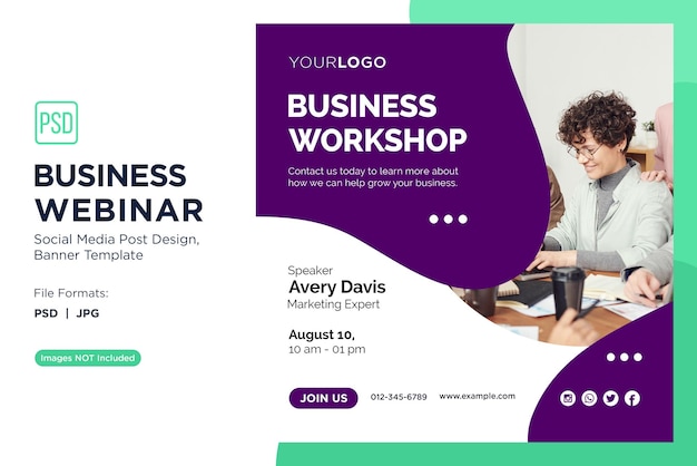 PSD business webinar entrepreneurial mindset workshops banner design template