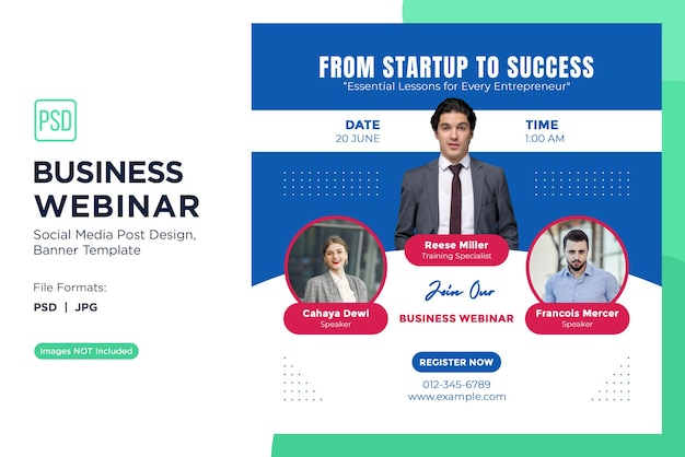 PSD business webinar entrepreneurial mindset workshops banner design template