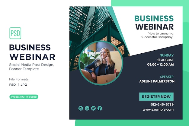 Business webinar entrepreneurial mindset workshops banner design template