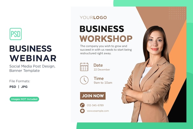 Business webinar entrepreneurial mindset workshops banner design template