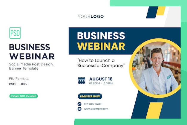 PSD business webinar entrepreneurial mindset workshops banner design template