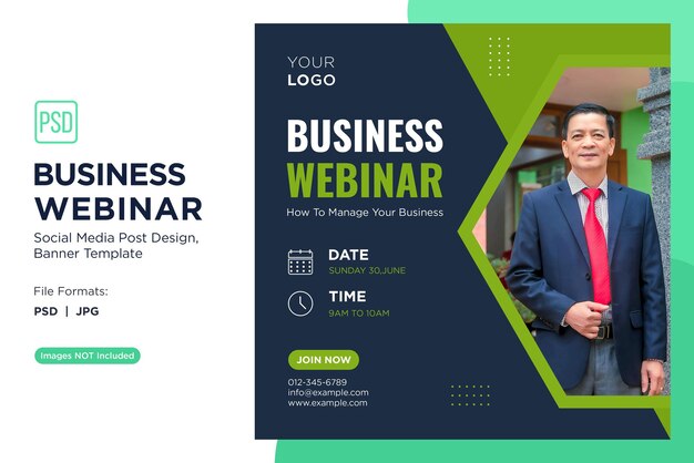 PSD business webinar entrepreneurial mindset workshops banner design template