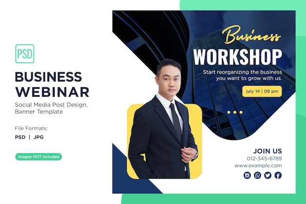 Business webinar entrepreneurial mindset workshops banner design template