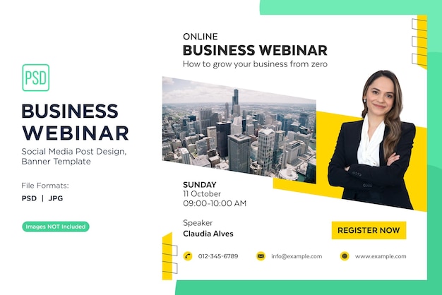 Business webinar entrepreneurial mindset workshops banner design template