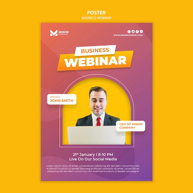 PSD modello di poster per webinar aziendale