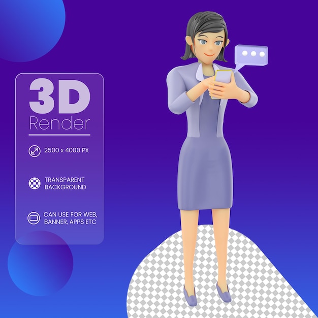 スマートフォンでおしゃべりするビジネスウーマン3Dイラスト