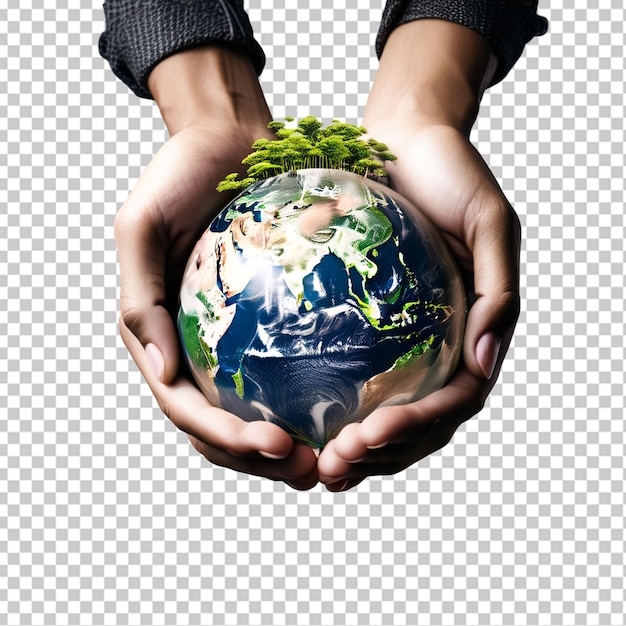 PSD business woman holding small globe closeup of hands