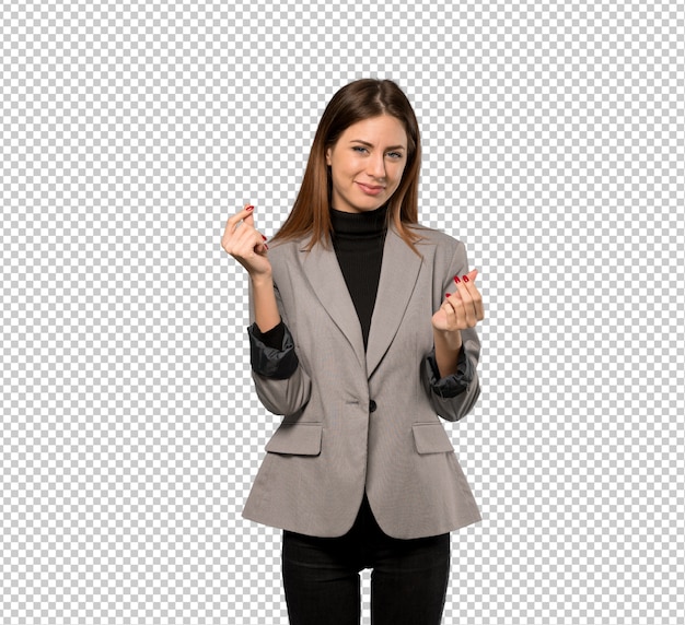 PSD business woman making money gesture