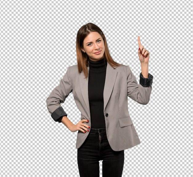 Business woman showing and lifting a finger in sign of the best