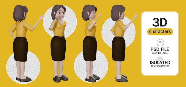 PSD donna d'affari in varie pose creazione del personaggio della donna d'affari nel rendering 3d di stile ufficio
