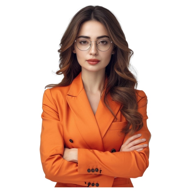 PSD business woman wear orange suit glasses