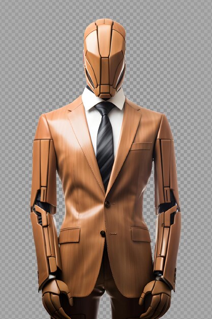 Business worker male figure wooden statue isolated on transparent background generative ai