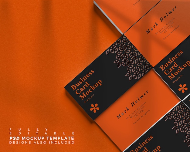 PSD businesscard stacks mockup template with fully editable background top view