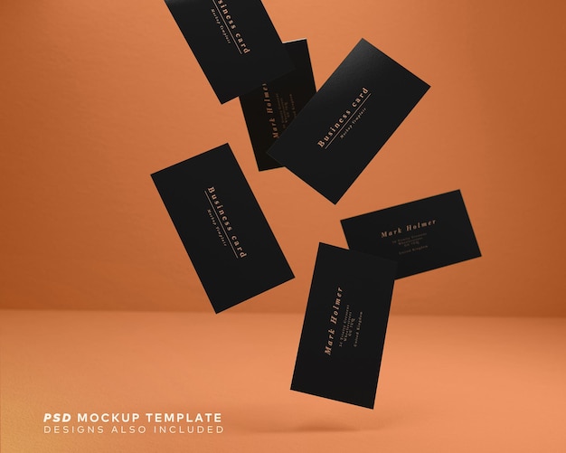 PSD businesscards falling in a mess mockup template