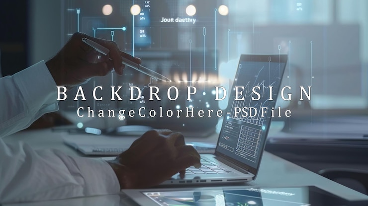 PSD businessman analyzing data on laptop