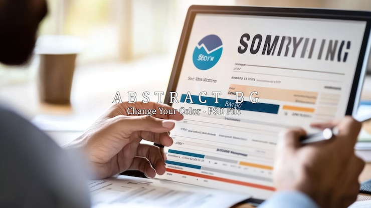 PSD businessman analyzing financial data on laptop