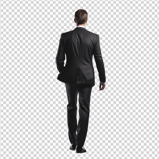 PSD businessman in black suit rear view isolated on transparent background