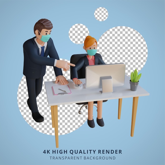 Businessman and businesswoman character illustration 3d rendering