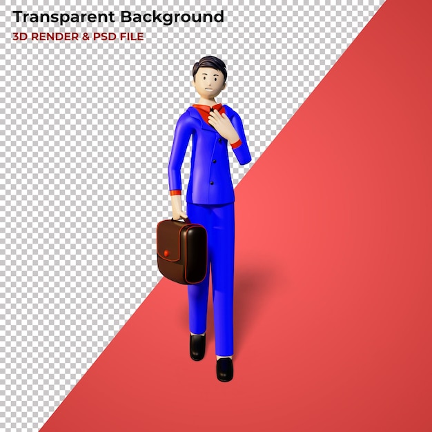 PSD プレミアムバッグpsdを運ぶビジネスマンキャラクター3dイラスト