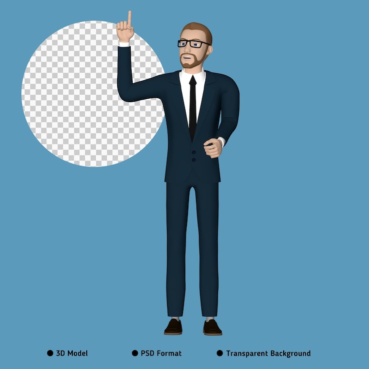 PSD businessman character pointing up illustration 3d image