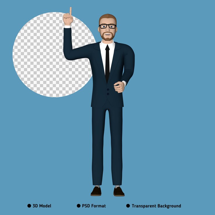 PSD businessman character pointing up illustration 3d image