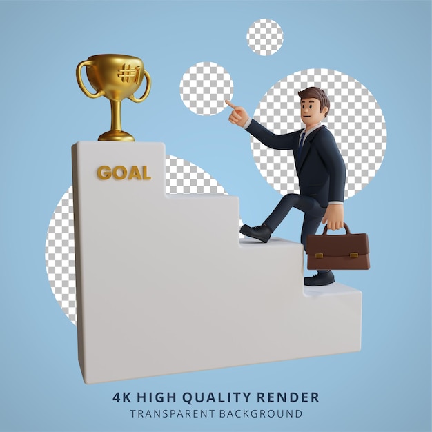 PSD businessman climbs stairs to reach goal character 3d character illustration