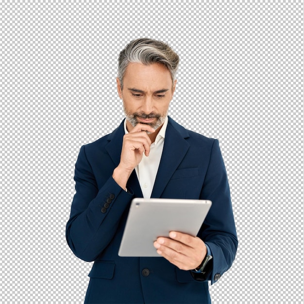 businessman contemplating with a tablet