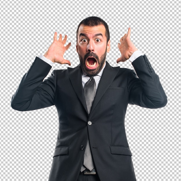 PSD businessman doing surprise gesture