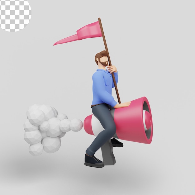 Businessman flying on rocket business concept