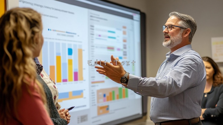 PSD businessman giving presentation to colleagues