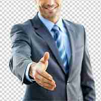 PSD businessman hand reaching to shake isolated on transparent background