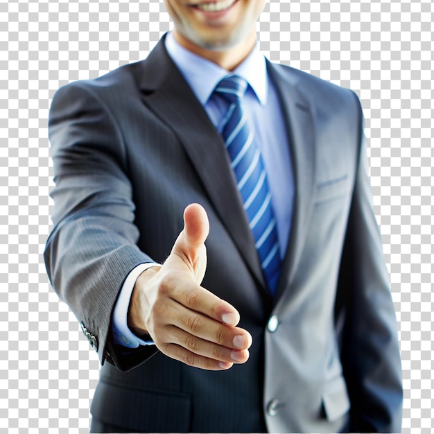 PSD businessman hand reaching to shake isolated on transparent background